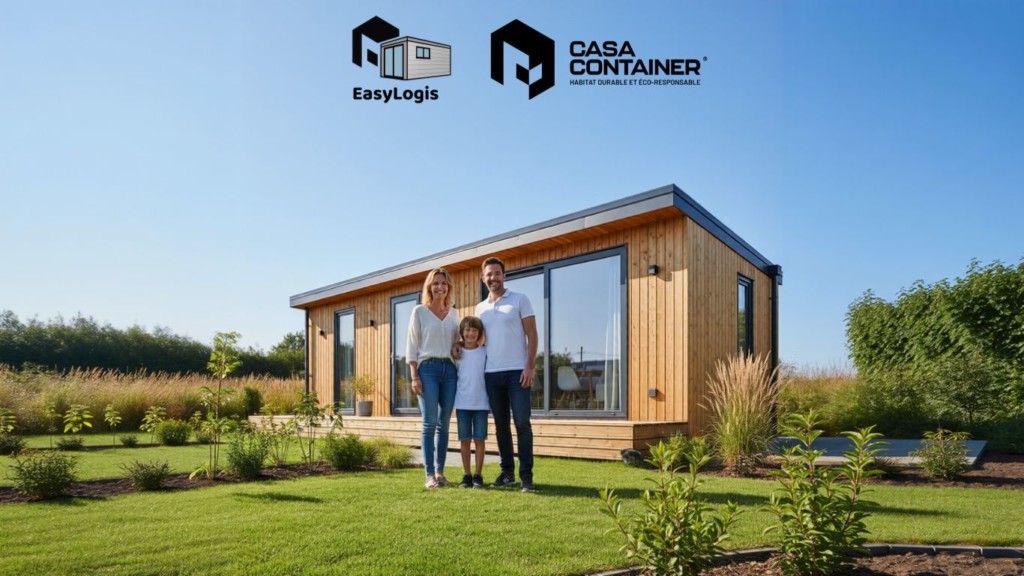 Famille Devant Une Maison Modulaire EasyLogis Éco Responsable