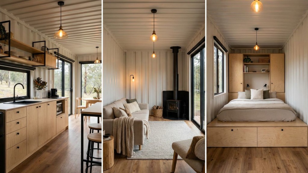 Aménagement Intérieur Moderne D’une Maison Container Avec Cuisine Et Salon
